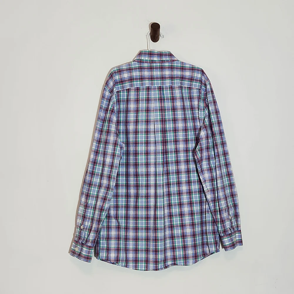 Vineyard Vines Boy's Plaid Button-Down Shirt in Blue and Green Size Medium